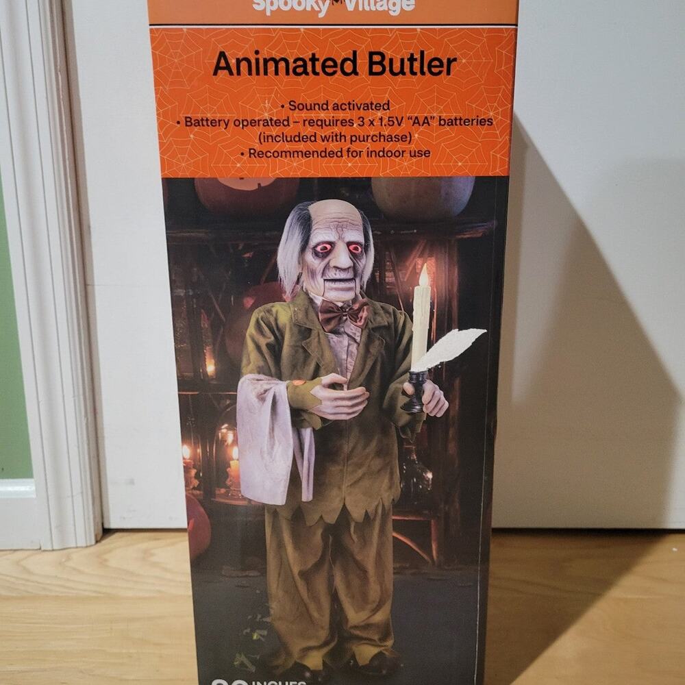 Spooky Village 36 inches tall Animate Butler Statue holding candle